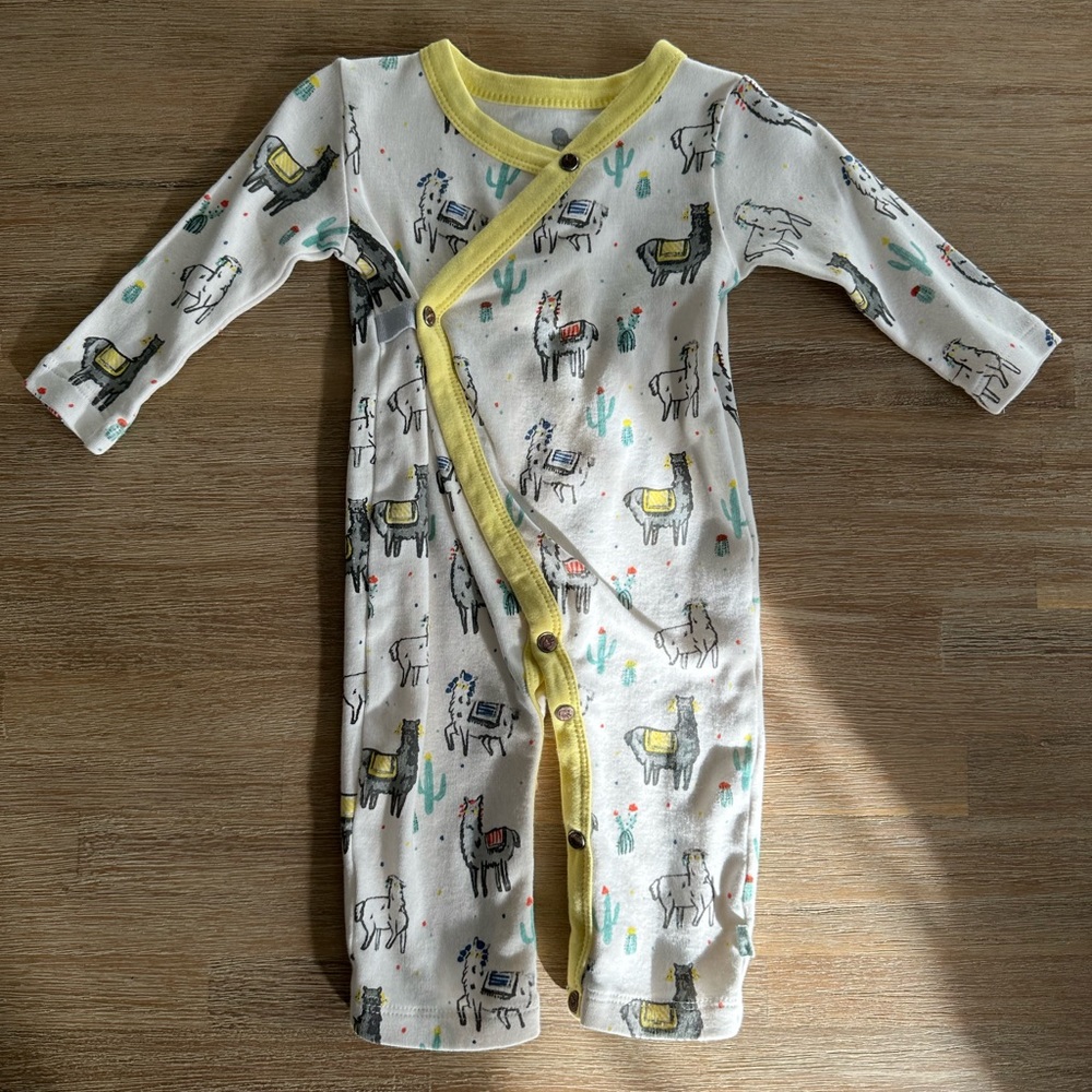 Finn + Emma | Long-sleeve Llama Romper | 3-6m